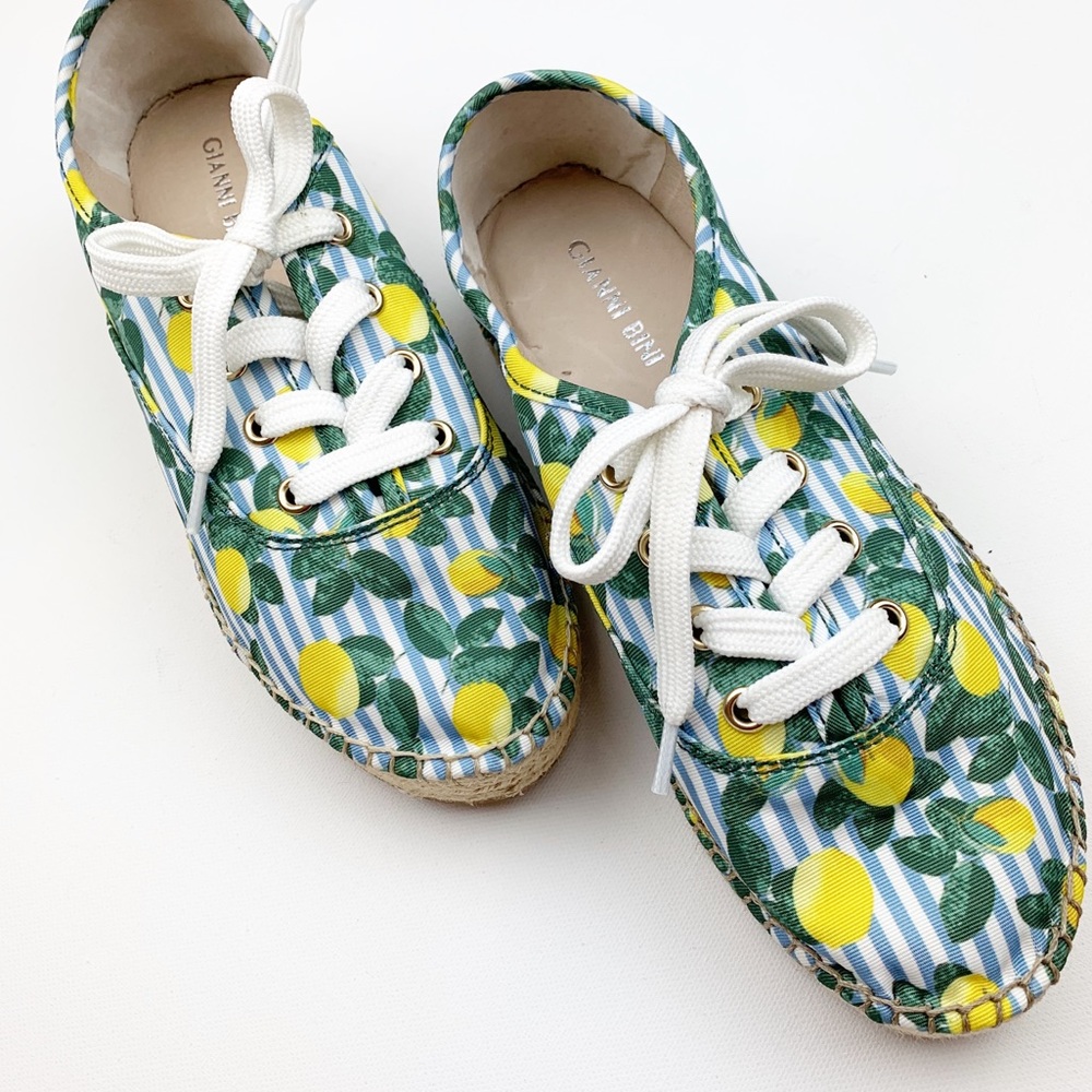 Gianni Bini dunnigan lemon stripe espadrille shoes